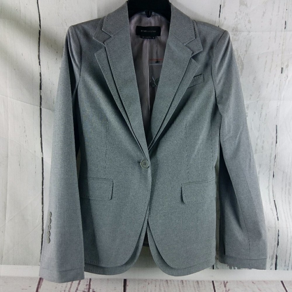 NWOT BCBGMAXAZRIA Womens Size S Double Notch Stitched Lapel Gray Suit Blazer